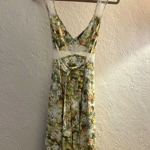 We Wore What / Danielle Bernstein floral print lace inset midi dress